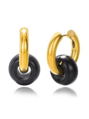 Dark blue goldstone cuff Earrings - Gold - 1"